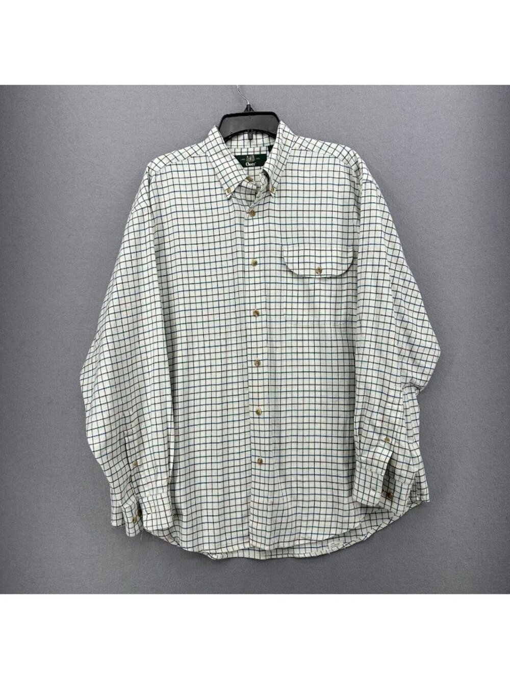 Orvis Shirt Men L Fits XL Wool Blend Flannel Jacquard Plaid Button Down Flap Y2K